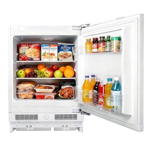 Image of ASCOLI 110L Integrated Under Counter Fridge, UnderCounter Mini Fridge, Reversible Door, Direct Cooling, Led Light, Mechanical Temperature Control, Adjustable Levelling Legs, Removable Glass Shelves