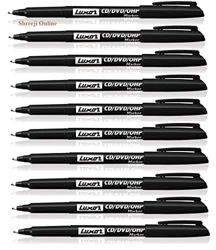 Image of 10 x FINE TIP Permanent Marker Pens BLACK CD/DVD Pens Colour Color