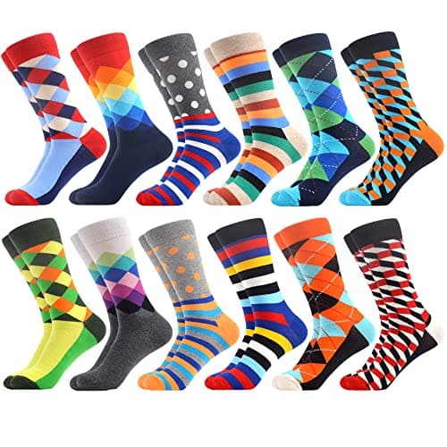 Image of WeciBor Men's Dress Cool Colorful Fancy Novelty Funny Casual Combed Cotton Crew Socks 12 Pairs In Set, Eu0052-04, L