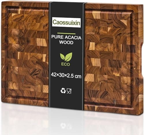 Image of Large Thick End Grain Acacia Wooden Chopping Board with Juice Groove(16" L x 12" W x 1" T), Chopping Boards for Kitchens with Non-Slip Feet, Wood Cutting Board(42 * 30 * 2.5cm)