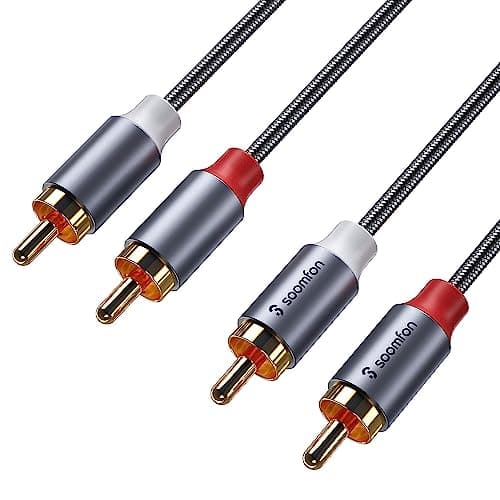 Image of SOOMFON Phono to Phono RCA Cables 2M 2RCA Male to 2RCA Male Stereo Audio Cable Red and White Leads HiFi Sound 24K Gold Plated Connector Copper Core Compatible with Amplifier DVD Player Speaker