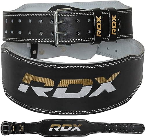 Image of RDX Weight Lifting Belt Gym Fitness, Cowhide Leather, 4” 6” Padded Lumbar Back Support, 10 Adjustable Holes, Weightlifting Powerlifting Bodybuilding Deadlift Squat Workout Strength Training, Men Women