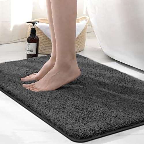 Image of wyewye Microfibre Bath Mat 50 x 80 cm, 2cm Super Thick, Super Absorbent Bathroom Rug Machine Washable 50x80cm Deep Grey