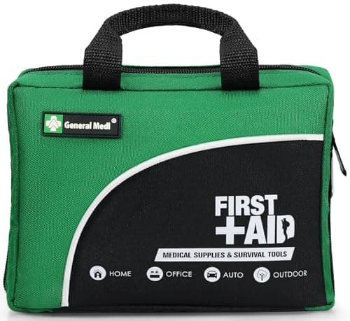 Image of General Medi 160 Piece Compact First Aid Kit Bag - Including Cold (Ice) Pack, Emergency Blanket, Moleskin Pad,Perfect for Travel, Home, Office, Car, Camping, Workplace (Green)