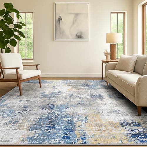 Image of SOANNY Living Room Rug, 120x170 cm Modern Abstract Low Pile Area Carpet, Non-Slip Washable Mat for Bedroom, Hallway, Kitchen, Laundry, Entryway, Utility, Beside Sofa, Office, Dusty Blue