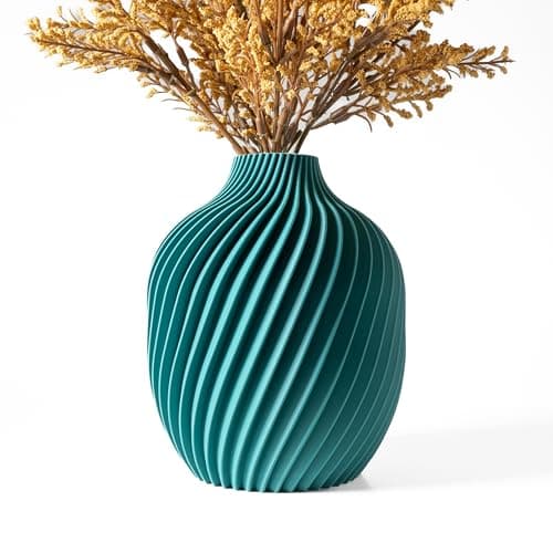 Image of Tafunker Modern Decorative Vase, Spiral Ribbed Design, Emerald, Contemporary Home Decor (Emerald, S)…