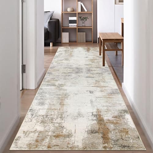 Image of Famibay Hallway Runner Rug 80x300CM Carpet Runners for Hallways Non Slip Long Carpet Hall Runner Beige and Brown Washable for Hallway Entryway Bedroom Kitchen