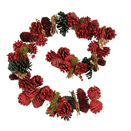 Image of Christmas Garland Decoration 135cm Festive Natural Pine Cone Red Winter Berry Garland