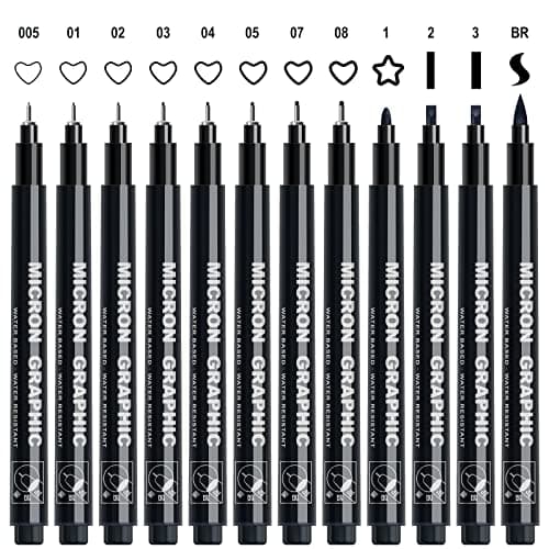 Image of AKARUED Black Fineliner Pens, 12 Pack Fineliners Technical Drawing Micro Liner Sketch Pen for Artists, Waterproof Markers for Zentangle Illustration Manga Outline Art Supplies