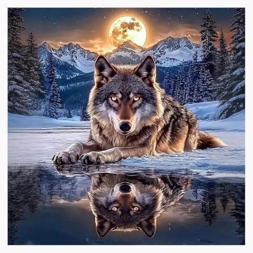 Image of DPDAKIT 5D Wolf Diamond Art Painting Kits Full Drill, Crystal Rhinestone Embroidery Cross Stitch Craft Painting Pictures for Adults Kids, Canvas Painting by Numbers for Home Wall Decor 30x30cm Animal