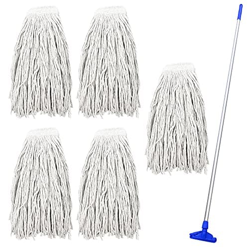 Image of Kentucky Mop Set, Colour-Coded Industrial Mop Includes x5 Kentucky Head, x1 Solid Aluminium Handle & x1 Plastic Clip, Commercial-Grade Heavy Duty for Cleaning Floors (Blue)