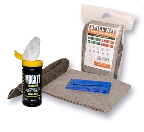 Image of 10 Litre General Purpose Compact Spill Kit with Free Tub Muckyz Wipes| with Absorbent Pads, Sock, Gloves, and Disposal Bag – Ideal for Oil, Coolants, Water, and Weak Chemicals