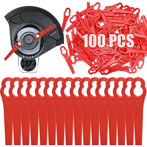 Image of Beamely 100 Pcs Grass Trimmer Replacement Blades, 83 mm Plastic Garden Mower Blades Cordless Lawn Mower Cutting Blades Lawn Strimmer Accessories Tool for Swift Ryobi VonHaus Grass Strimmer-Red