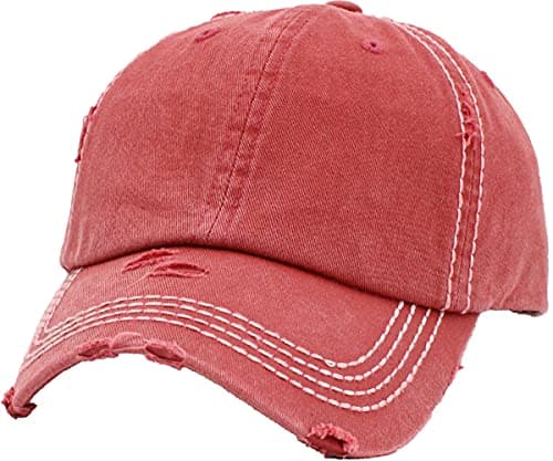 Image of KBETHOS Vintage Washed Distressed Cotton Dad Hat Baseball Cap Adjustable Polo Trucker Unisex Style Headwear Adjustable, Maroon with Stitching, One Size