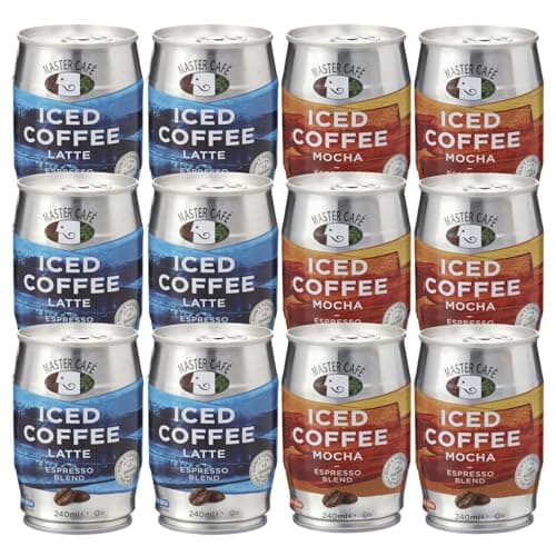 Image of Master Café Iced Coffee Cans 240ml x Pack of 12 - Full-Bodied Arabica & Robusta Coffe Bean Blend, Ready to Drink, Enjoy Cold or Iced Coffee (Pack of 12, Mocha & Latte)