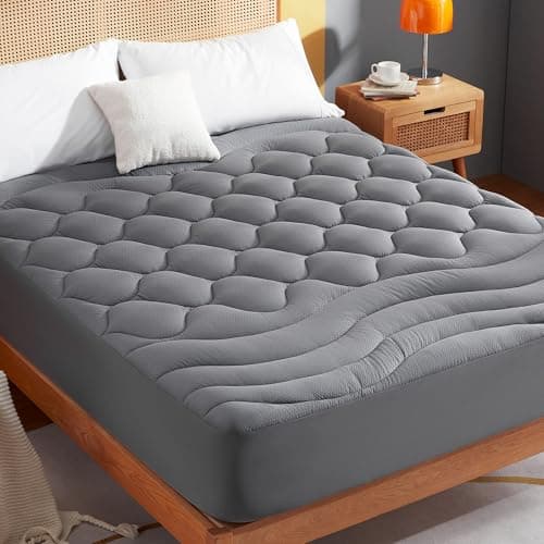 Image of Sonive Mattress Topper 180 x 200 cm, Super King Mattress Protector, Grey 38cm Deep Pocket, Quilted Super Fluffy & Breathable Microfiber Mattress Pad