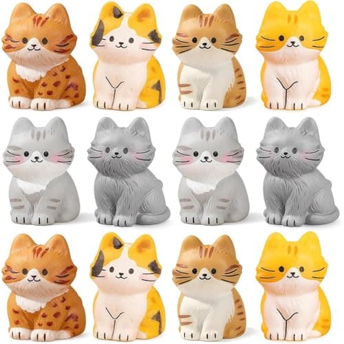 Image of 12 PCS Mini Cat Figures, Cat Figurine Set, Ideal for Cake Toppers and Desk Decor, Versatile Cat Accessories for Home and Office Display, Multi-Purpose Decorative Items