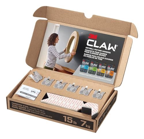 Image of 3M Claw Drywall Picture Hanger with Temporary Spot Marker, Holds 15 lbs, 6 Hangers, 6 Markers/Pack