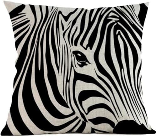 Image of ZFENGYYUAN Throw Pillow Cover Zebra Animal Stripe LINEN Creative Animal Decoration Pillowcase for 45 x 45 cm Pillow