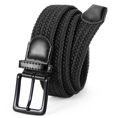 Image of VONMELLI Elastic Belt for Men, Mens Belts Casual for Jeans Pants Woven Braided Web Belt for Golf 1.3 inches Width Black-black Buckle Up to 33"