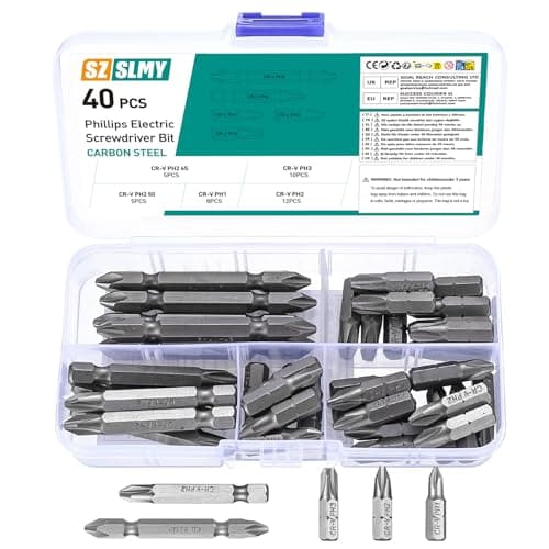 Image of PH Bit Set, 40 Pcs PH1 PH2 PH3 Bits, Phillips Screwdriver Bit Set, Security Bit Set, Impact Driver Bits, Precision Security Bits, CR-V 1/4" Hex Drive Hex Shank Screwdriver Bits PH Bits Set
