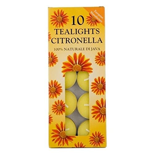 Image of Prices's Candle Citronella Tealights Pack of 10 Natural Scented Tea Light Candles Insect Repellent Outdoor Candles for Garden Patio BBQ Camping and Summer Evenings