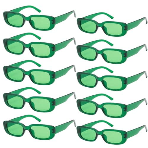 Image of Long Keeper 10 Pairs Retro Rectangle Sunglasses for Women Men, Vintage Black Square Sunglasses Trendy 90s Fashion Festival Party Sun Glasses Set