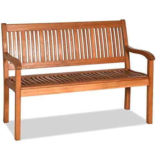 Image of COSTWAY 2 Seater Garden Bench, Solid Eucalyptus Wood Leisure Loveseat Chair, Outdoor Furniture Park Bench Lounger Chair Seats for Balcony, Patio, Backyard, Lawn and Poolside (126 x 63 x 90cm)