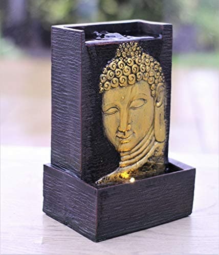 Image of Tabletop Water Fountain, Meditation, Desktop, Indoor Waterfall Feature LED lights Office Decoration Relaxation Zen Chill Relaxed Mellow Gift Feng Shui Buddha 32cm High