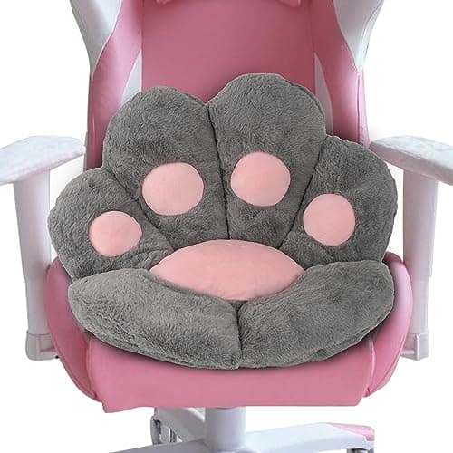 Image of FlyGulls Cat Paw Cushion Kawaii Cat Paw Pillow for Computer Gaming Chair Comfy Chair Cushions for Office Plush Cute Pillows for Room Decor (Grey, 80 x 70 cm/31.5 x 27.5 Inch)