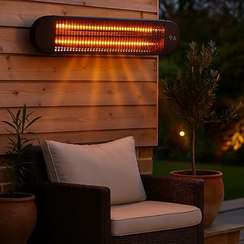 Image of JSH Kindra Wall Mounted Patio Heater | 1000W/2000W Slim Outdoor Indoor Oscillating Radiating Garden Heating Lamp | WiFi Enabled or Remote Controlled Radiant Low Energy Garden Heater | 2KW
