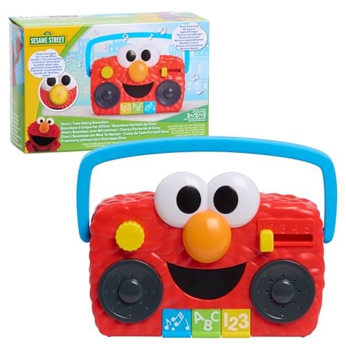 Image of Just Play Sesame Street Elmo Take Along Boombox with Lights and Sounds, Interactive Toy, 14 cm, Learning and Education, Toy for Children from 2 Years