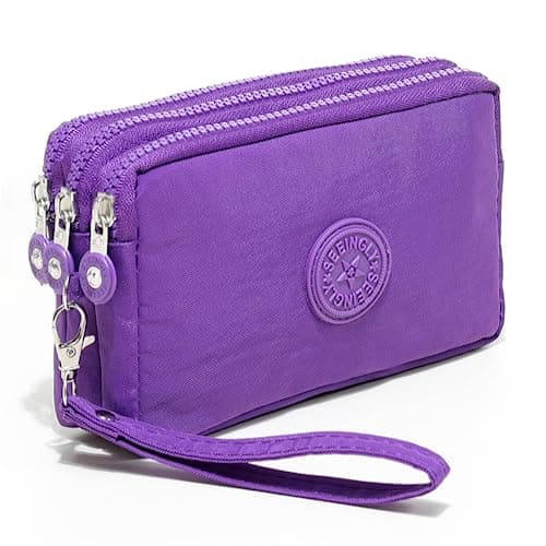 Image of Multifunction 3 Layers Zipper Key Card Phone Pouch Coin Money Bag Purse Wallet (Purple)