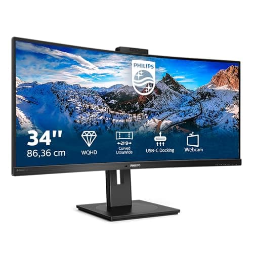 Image of Philips 346P1CRH - 34 Inch QGHD Curved ultrawide Monitor, 100Hz, 4ms, VA, USB-C Dock, Webcam, Speakers, HDR 400 (3440 x 1440, 500 cd/m², HDMi/DP/USB-C/USB 3.2)