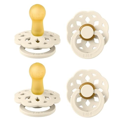Image of BIBS Boheme Soother 4-Pack. BPA Free Dummy Pacifier, Round Nipple. Natural Rubber Latex, Made in Denmark, Size 2 (6-18 Months), Ivory