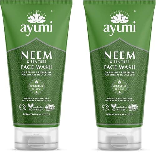 Image of Ayumi Tea Tree Face Wash with Neem | Oily Skin Wash with Nettle Leaf Extract | Tea Tree Oil for Acne Treatment | Hydrating Facewash with Moringa Oil | Women & Mens Face Wash for Skin Care | 2x150 ml