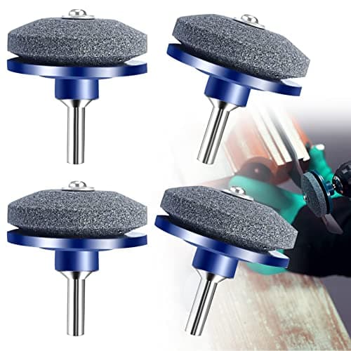 Image of LAOJU Lawn Mower Blade Sharpener Garden Tool Sharpener, 4 Pack Universal Rotary Lawnmower Sharpener Grinder Stone for Power Drill Hand Drill Spade Hoes Lawn Edger