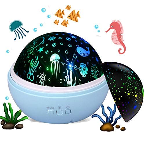 Image of Baby Light Projector, Star Moon and Ocean Wave Sensory Projector Rotating Lights, Rechargeable Sensory Lights for Girls Boys (Blue)