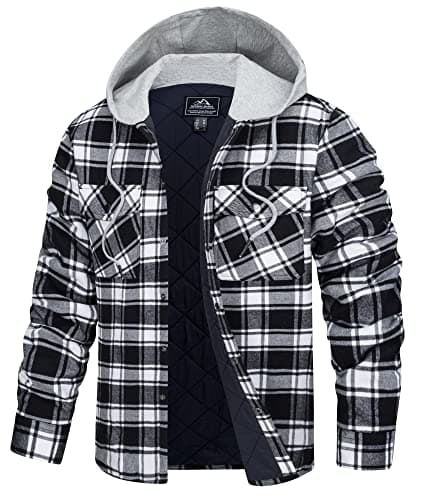 Image of TACVASEN Lumberjack Shirts Mens Fleece Lined Jacket Plaid Flannel Shirt Jacket Lumberjack Hoodie Fleece Work Coat Black