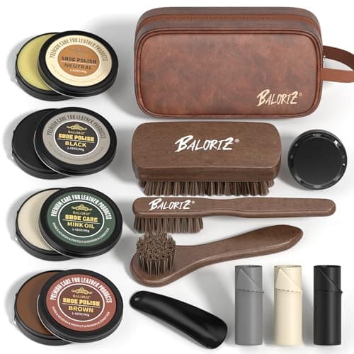 Image of BALORIZ Leather Shoe Shine Kit For Men 13Pcs - Shoe Polish Kit with Shoe Polish,Horsehair Brush Kit for Leather Boot Shoe Care Clean Kit Christmas Birthday Gifts