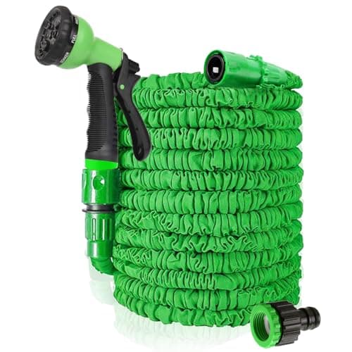 Image of HGLCM 25ft/50ft/75ft/100ft/125ft Expanding Garden Water Hose Pipe with 8 Function Spray Gun 3 Times Expandable Flexible Magic Hose Anti-Leakage Lightweight Easy Storage (Green, 50ft)