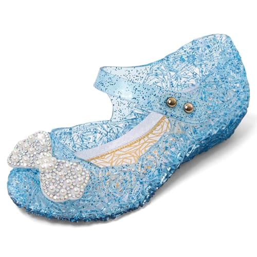 Image of MK MATT KEELY Girls Dress Up Shoes Kids Princess Flats with Bow Toddlers Mary Jane Jelly Shoes for Party Halloween Cosplay,Blue,7 UK Child