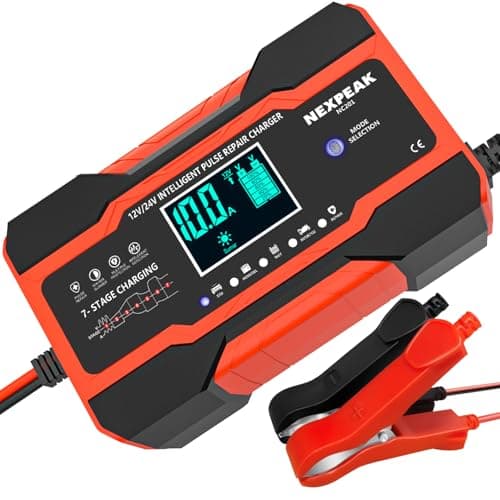 Image of 10-Amp Car Battery Charger, 12V and 24V Smart Fully Automatic Battery Charger with Temperature Compensation for Car Truck Motorcycle Marine Lead Acid Batteries