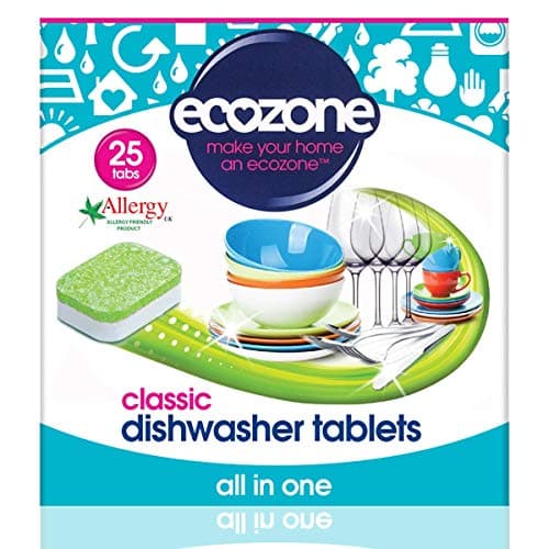Image of EcoZone Classic Dishwasher Tablets, Effective Cleaning Formula Cuts Through Grease & Grime, Natural Vegan & Non Toxic Tabs, Plant Based Plastic-Free, Leaves No Residue (Pack of 25 Capsules)