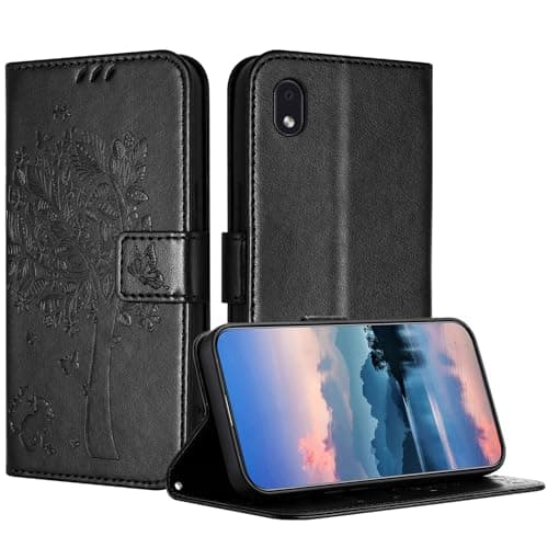 Image of JayModCase Case Compatible with Samsung Galaxy A01 Core / M01, PU Leather Flip Folio Wallet Case with Card Holder Kickstand Magnetic Closure cover for Samsung A01 Core - Black