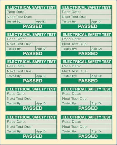 Image of PAT Testing Stickers, Pass & Fail Labels for Portable Appliance Testing, PAT Test Labels for Safety Checks. 50 x 25mm. EJI Labels (Green - Pass, 100 Pack)