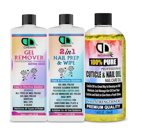 Image of Nail Prep & Wipe + Gel Polish Remover + Cuticle & Nail Oil (50ml x 3), Gel Nail Preparation, UV LED Manicure Gel Polish Base Wipe, Multi-Purpose for Nail Plate & Removing Tacky Layer
