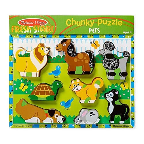 Image of Melissa & Doug 13724 Pets Chunky Puzzle, Wooden Toy, 2+, Gift For Boy Or Girl, Multicolour