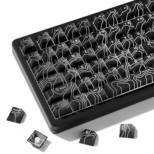 Image of dagaladoo Double Shot PBT keycaps 118 Keys Set Black Topographic Shine Through Custom keycaps Cherry Profile Custom Keyboard Key caps for 60/65/75/TKL/96/100% US Layout Mechanical Keyboard