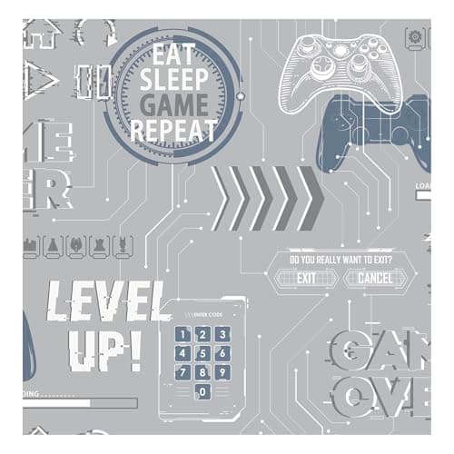 Image of Fresco Game Over Grey & Navy Wallpaper | Grey Novelty Kids Wallcovering | Eco-Friendly Wallpaper